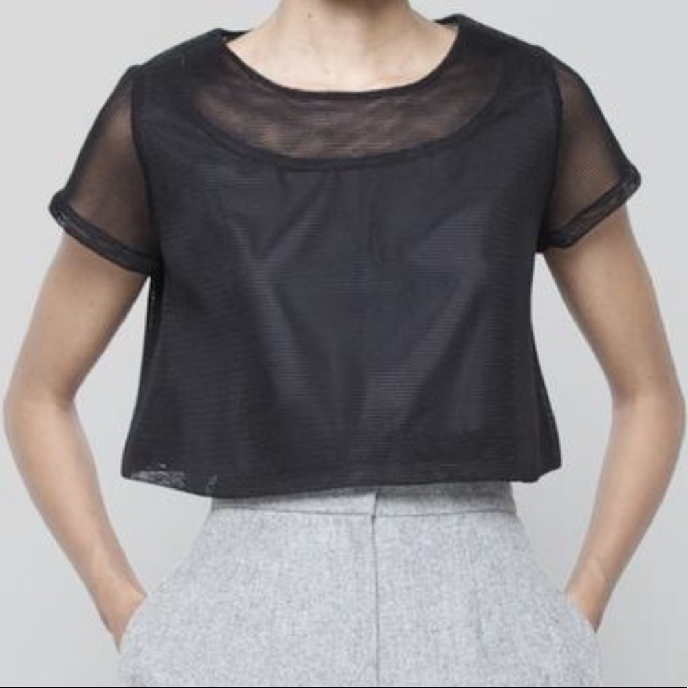 7115 by Szeki black mesh crop top
